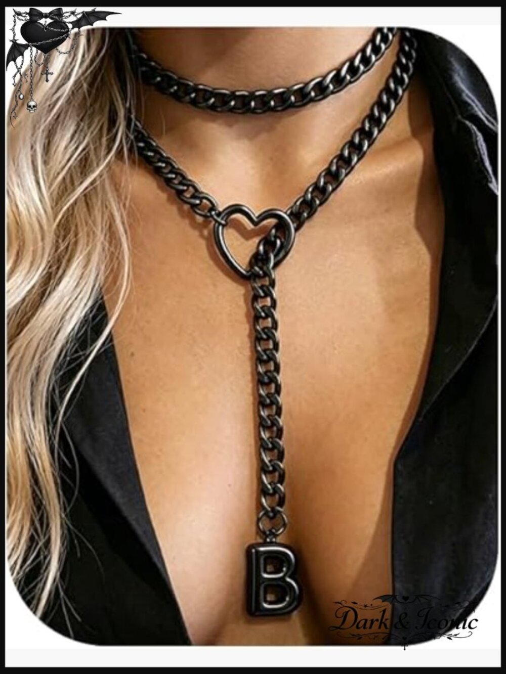 Heart Slip Chain Initial Necklace - Stainless Steel Wrap Choker